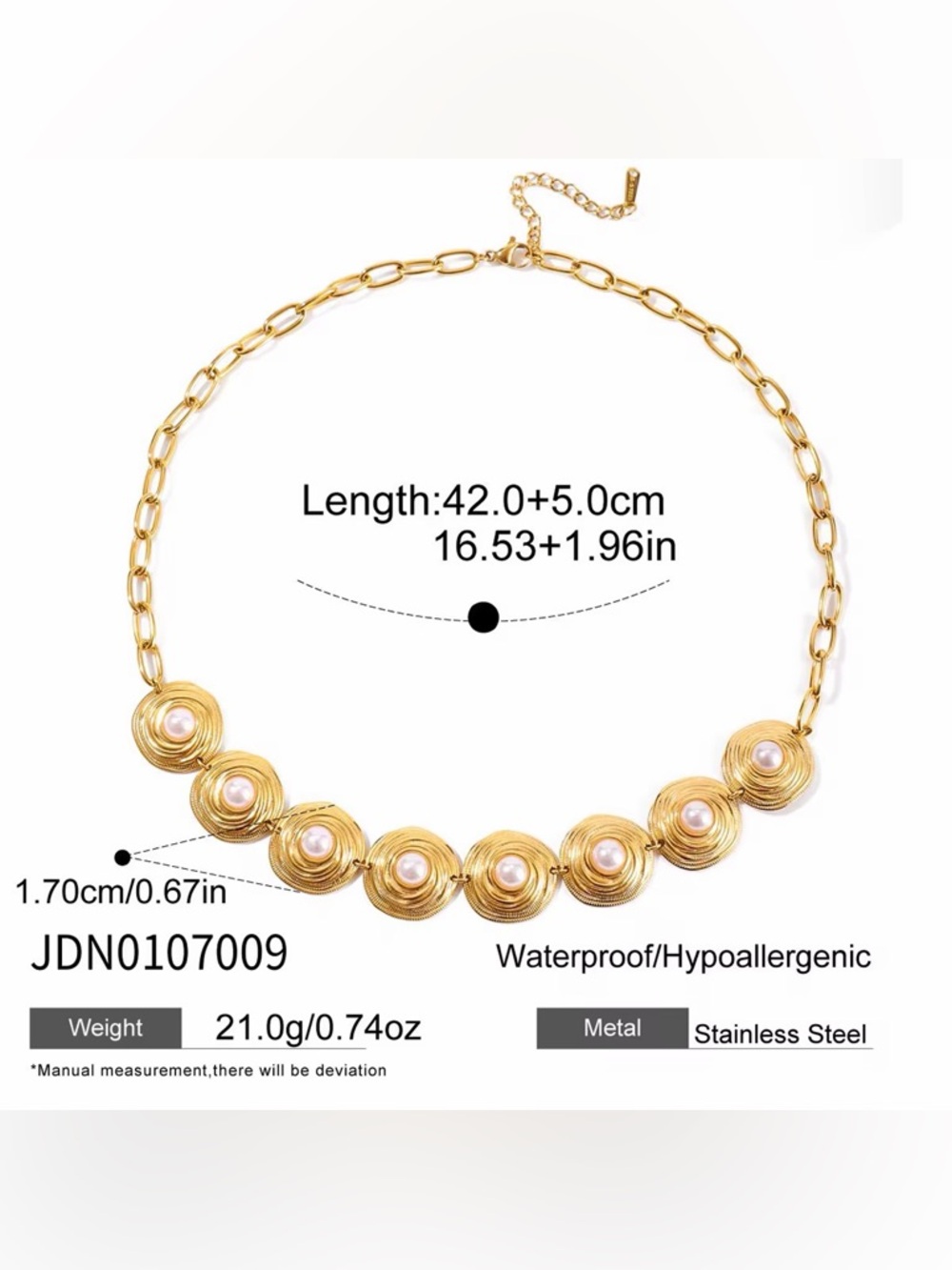 18K Gold Plated Pearl Medallion Statement Necklace - Picture 7 of 8